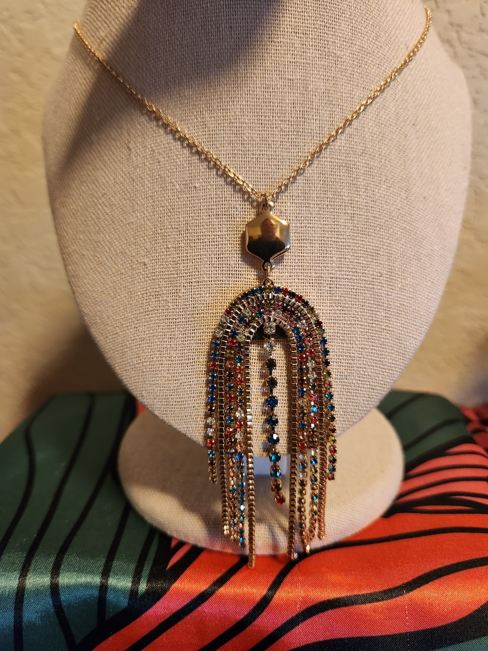 Goldtone Multi-Color Crystal Fringe Necklace - Women Jewelry